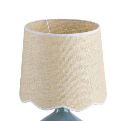 21"H Slate Blue Ceramic Table Lamp with Beige Faux Rattan Drum Shade - color: Slate Blue