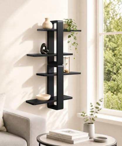 SUMGAR Black Floating Shelves for Wall, 2 Tier Adjustable Shelf Unit - color: Black, size: 2 Tier 16in