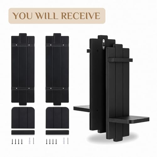Black Wood Wall Candle Holder Set of 2 - color: Black, size: 15.7in x 5.1in