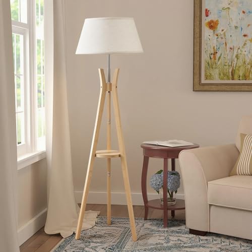 Tripod Floor Lamp with Shelf, 59'' Standing Lamps for Living Room - color: Natural