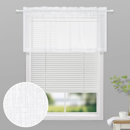 KOUFALL Valances for Windows,Sheer Faux Linen Farmhouse Window Valances for Kitchen,White,18 Inches Long - color: White