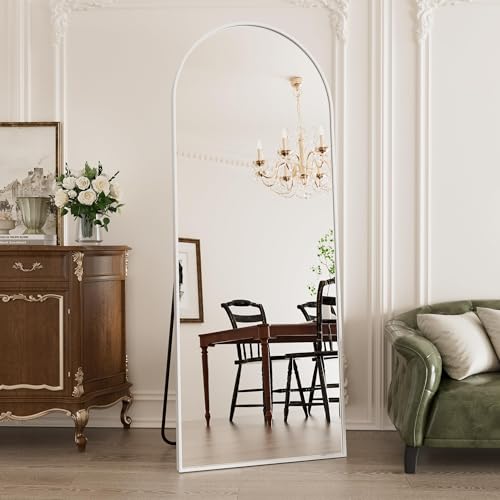 Prywot Arched Full Length Mirror, 58"x18" Floor Mirror with Stand, White - color: White, size: 58"L x 18"W