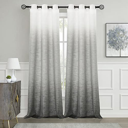 Central Park Ombre Semi Sheer Curtain, Cream White to Grey, 40" Wx108 Lx2 - color: Grey, size: 40"W x 108"L (Pack of 2)
