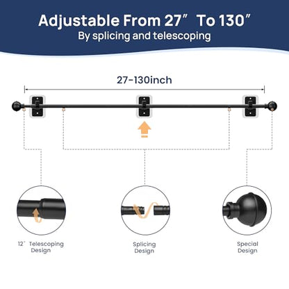 ENJOYBASICS Curtain Rods No Drilling for Renter, 28-120" Adjustable, Black - color: Black, size: 27-130"