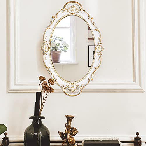 Eaoundm 14.5 x 10 inchs Oval Antique Mirror (White 2 Pcs) - color: White 2 Pcs
