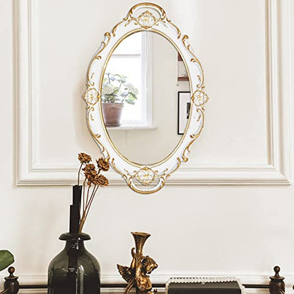 Eaoundm 14.5 x 10 inchs Oval Antique Mirror (White 2 Pcs) - color: White 2 Pcs