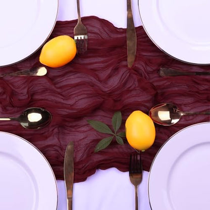 6 Pack Burgundy Cheesecloth Table Runner 35 x 120 Inch - color: Burgundy, size: 6 Pcs - 10 Ft