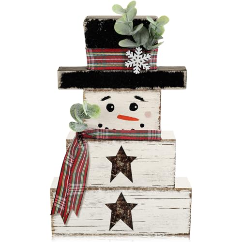 Yousoontic 4 Pcs Winter Snowman Figurines Set, Rustic Farmhouse Decor - style: Snowman