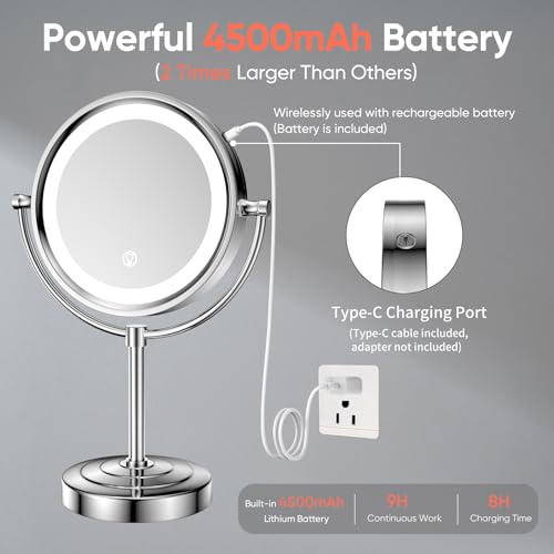 GURUN 8.5" LED Tabletop Makeup Mirror Dimmable Double Sided Chrome 10x - color: Chrome 10x