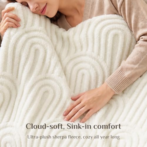 BEDELITE Cream White Boho Fleece Twin Blanket for Bed, 60x80 Inches - color: Cream White Boho, size: Twin(60"x80")