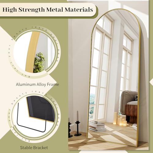 BEAUTYPEAK 65" x 24" Arch Floor Length Mirror with Stand, Gold - color: Gold, size: 65"L x 24"W