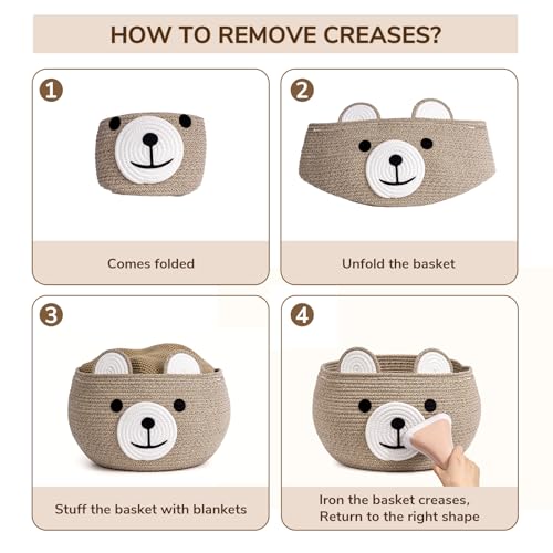CherryNow Large Baby Basket for Gifts Empty, Cute Bear Design, Light Brown - color: Light Brown, size: 15.7"D x 10.5"H