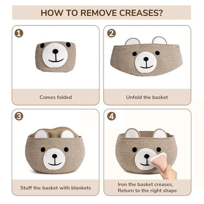 CherryNow Large Baby Basket for Gifts Empty, Cute Bear Design, Light Brown - color: Light Brown, size: 15.7"D x 10.5"H
