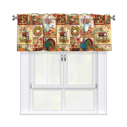 Thanksgiving Turkey Valances for Windows Rod Pocket Curtain Valance 1 Panel Short Curtains for Kitchen Bathroom Living Room Bedroom Window Treatments - color: Thanksgiving