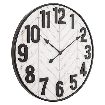 24 Inch Large Wall Clock, Rustic Wooden Farmhouse Wall Clock with Black Metal Frame, Battery Operated Non-Ticking Silent Wall Clocks for Living Room, Kitchen, Bedroom (Whitewashed) - color: Whitewashed, size: 24 Inches