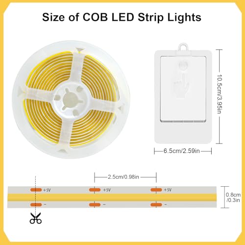 2 Pack 6.6Ft COB LED Strip Lights Battery Powered for Cabinet (Cool White) - color: COB Cool White