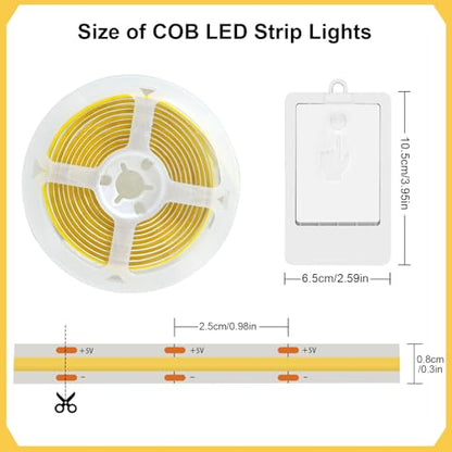 2 Pack 6.6Ft COB LED Strip Lights Battery Powered for Cabinet (Cool White) - color: COB Cool White