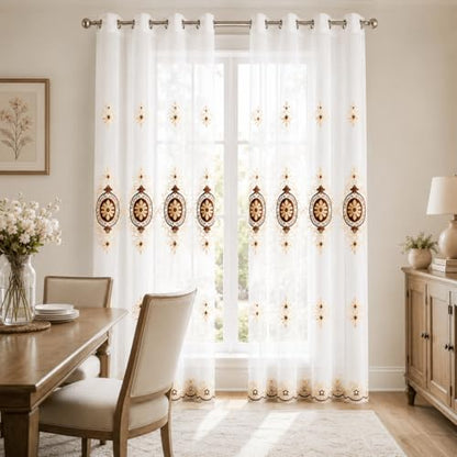 VOGOL Simple Chenille Jacquard Sheer Window Elegance Curtains/Drapes/Panels/Treatments for Bedroom Living Room, 60W x 106L, Top Grommets(2 Panels) - color: Coffee-sheer, size: 60"W x 106"L (Pack of 2)
