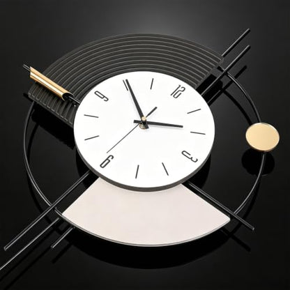 Large Black Modern Wall Clock with Pendulum Silent Battery Operated | MDF&metal material, quartz movement (<20dB), large black Arabic numerals, easy mount. Ideal for living room kitchen bedroom - size: 17.7x31in