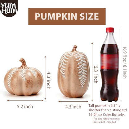 2Pcs Resin Pumpkin Figurines, Fern Fall Thanksgiving Decor - style: Fern Leaf Pumpkin