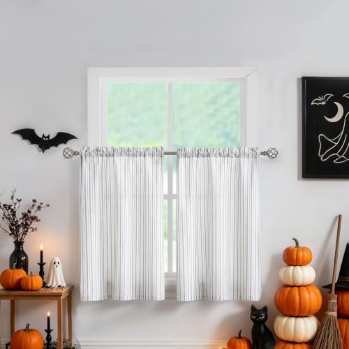 SXZJTEX Striped Cafe Curtains 24 Inch Black White Kitchen Tiers - color: Black, size: 27"W x 24"L (Pack of 2)