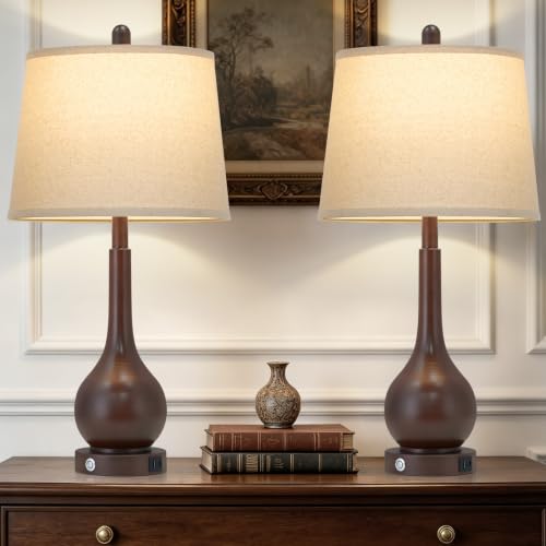 Rinweey 26" Brown Farmhouse Table Lamps Set of 2 for Living Room End Table - color: Brown (2 Pack)