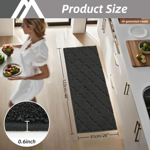 COSY HOMEER Kitchen Rugs Non Slip Washable 20"x48",Black - color: Black, size: 20"X 48"