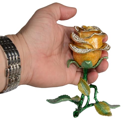 Yellow Rose Trinket Box Hinged Hand-Painted Enameled Figurine Collectible Jewelry Box Ring Holder - color: Yellow Rose