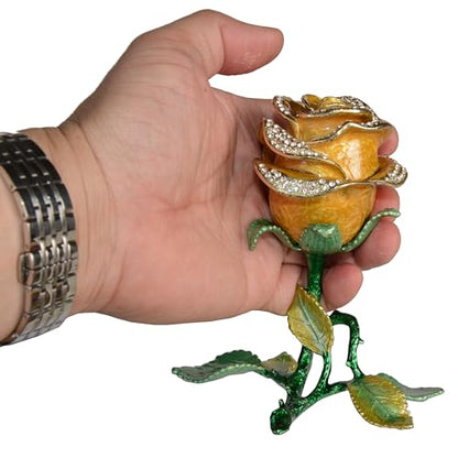Yellow Rose Trinket Box Hinged Hand-Painted Enameled Figurine Collectible Jewelry Box Ring Holder - color: Yellow Rose
