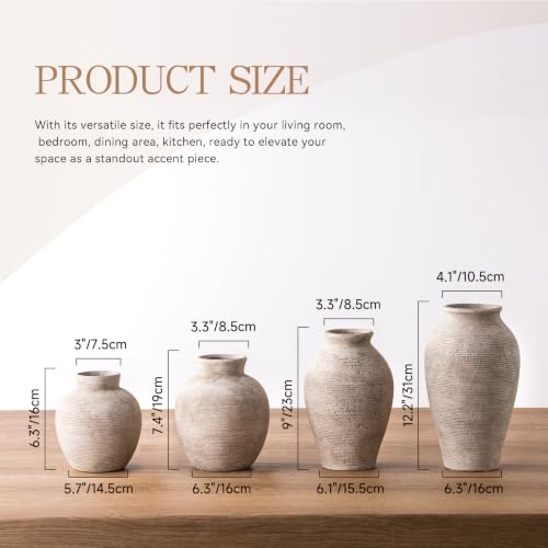 Vanselia Ceramic Flower Vase Home Decor - Large Farmhouse Table Vases Rustic Vintage Living Room Kitchen Bedroom Decorations for House Book Shelf Office Coffee Desk Dining Fireplace (9" Retro) - color: Retro-9"