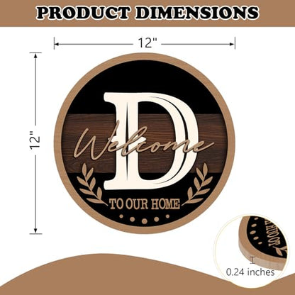 Monogram Letter D Front Door Sign, Welcome to Our Home Family Last - color: D