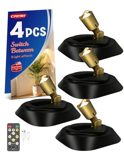 4 Pack Spot Lights Indoor Led Spotlight, Rechargeable Battery Wireless Up Lights Indoor Timer Remote, Small Dimmable Uplight for Plants Display Painting Dartboard Artwork Portrait Closet