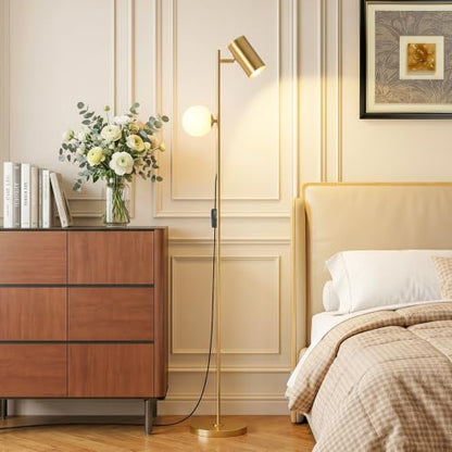 Gold Brass Brushed Floor Lamp, 3-Color Dimmable Bulb, 63" Tall - color: Gold