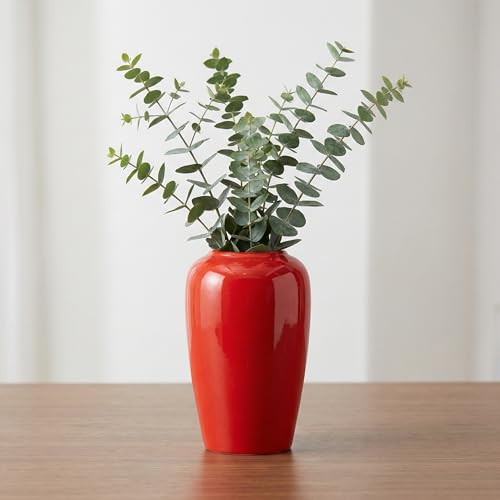 Red Vase, 8 Inch Modern Ceramic Vase for Centerpieces, Decorative Flower Vases Home Decor, Valentines Table, Dining Room, Outdoor Table Decor, Bathroom, Mantel Decoration - color: Red