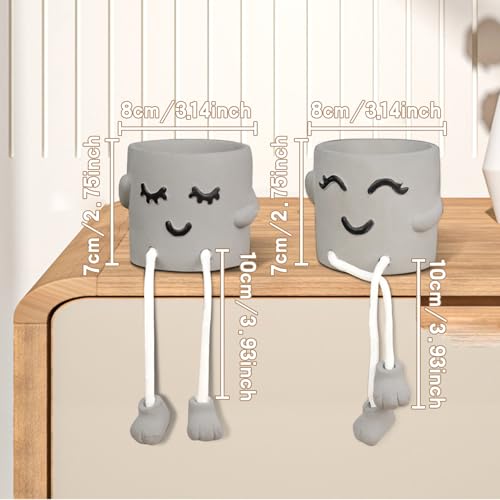 Uguisu Long Leg Planter, Cute Leg Hanging Smiley Planter, Small Plant Pot, Succulent Planters, Cement Pot, Decor Indoor Planters, Mini Succulent Pot (Gray/2pcs-No Drainage Hole-No Plant) - color: 2pcs-grey