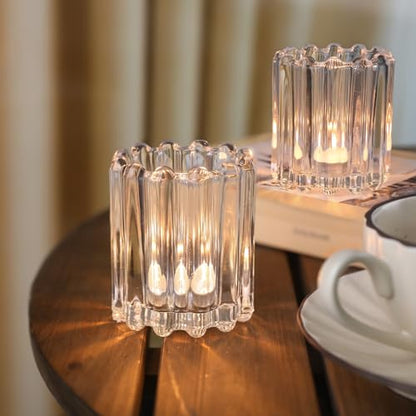 Glass Clear Votive Candle Holder, Ribbed Votive Candle Holders Set of 6 - color: Clear