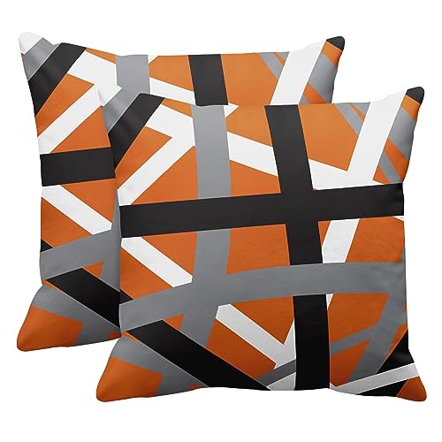 Emvency Throw Pillow Covers Set of 2, 18 x 18 Inch, Retro Striped Orange - color: Orange, size: 18" x 18" (Pack of 2)