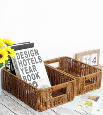 Wicker Storage Baskets for Shelves (Set of 2, Brown) Washable and Durable