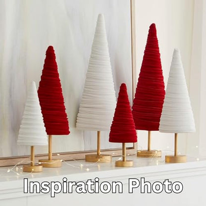 Red Velvet Pedestal Trees Set of 3, Made in USA, Classic Valentine Tabletop, Elegant Mantel Decor, Winter Wedding Centerpiece, Office Bookshelf (Red) - color: Red