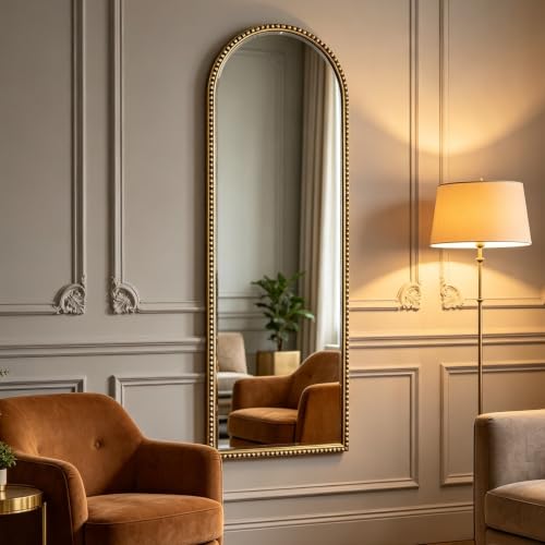 Arched Full Length Mirror,16x47" Gold Dressing Floor Long Full Body Mirror - size: 47"L x 16"W