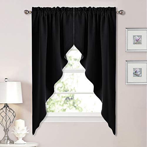 NICETOWN Burgundy Swag Curtains for Kitchen Over Sink 36 x 63 inches Long - color: Black, size: 36"W x 63"L (Pack of 2)