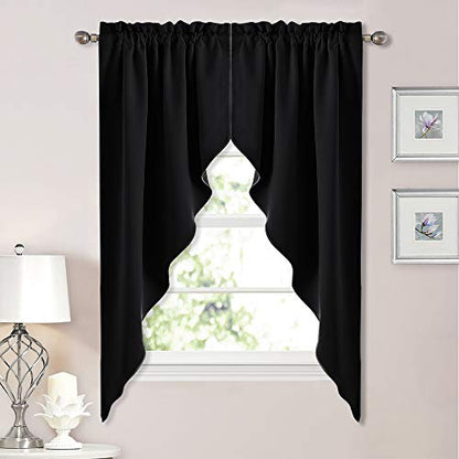 NICETOWN Burgundy Swag Curtains for Kitchen Over Sink 36 x 63 inches Long - color: Black, size: 36"W x 63"L (Pack of 2)