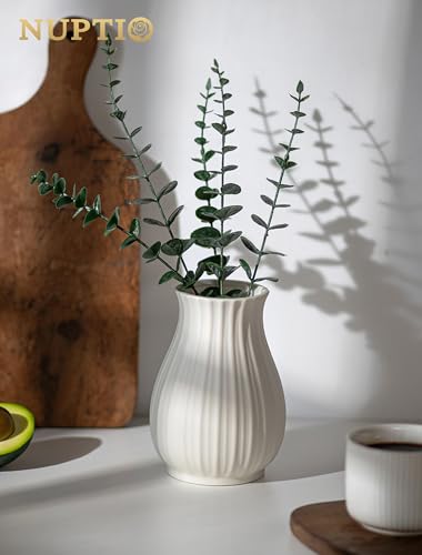 NUPTIO Ceramic Flower Vase for Bouquet, White, 8.07" Tall - size: Style 2-L-White