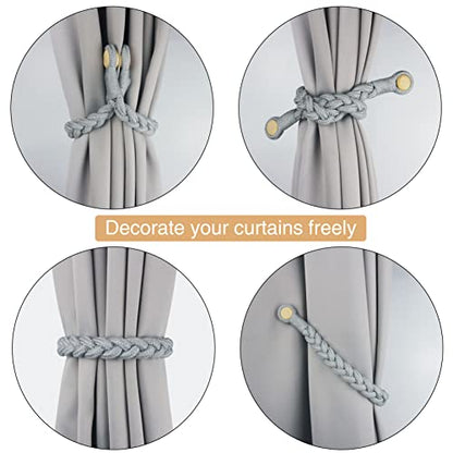 Magnetic Soft Curtain Tiebacks Rope Cotton Window Curtain Holdbacks Porlau - color: Grey, size: 6 Pack