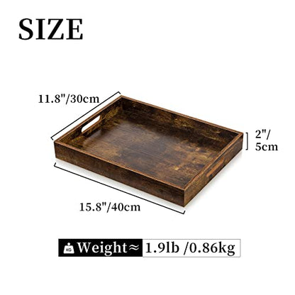 Hanobe Decorative Coffee Table Tray for Home Decor with Handle - size: 15.8" x 11.8" x 2"