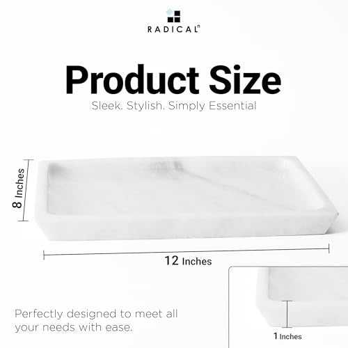 Rectangle Marble Tray for Vanity & Bathroom Counter, 12" Serving Tray - color: White