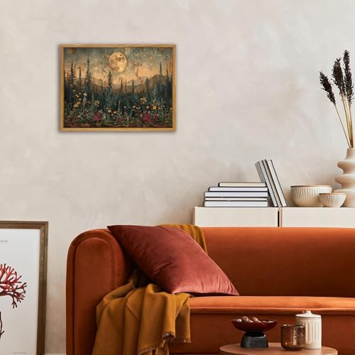 Vintage Forest Moon Framed Wall Art, Nature Pine Tree Woodland Wall Decor - color: Moon Forest, size: 10"L x 8"W