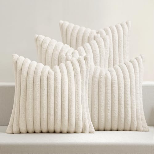 MIULEE Faux Fur Plush Decorative Throw Pillow Covers 18x18, Cream White - color: Cream White, size: 18" x 18" (Pack of 4)