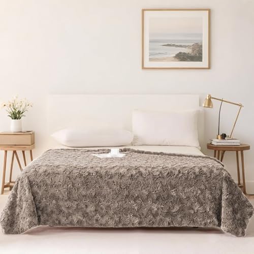 ALPHA HOME, Fluffy Polyester Throw Blanket, Throw Size, Light Coffee - color: Light Coffee, size: Throw
