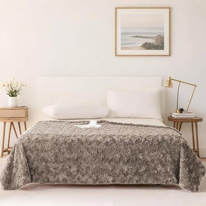 ALPHA HOME, Fluffy Polyester Throw Blanket, Twin Size, Light Coffee - color: Light Coffee, size: Twin